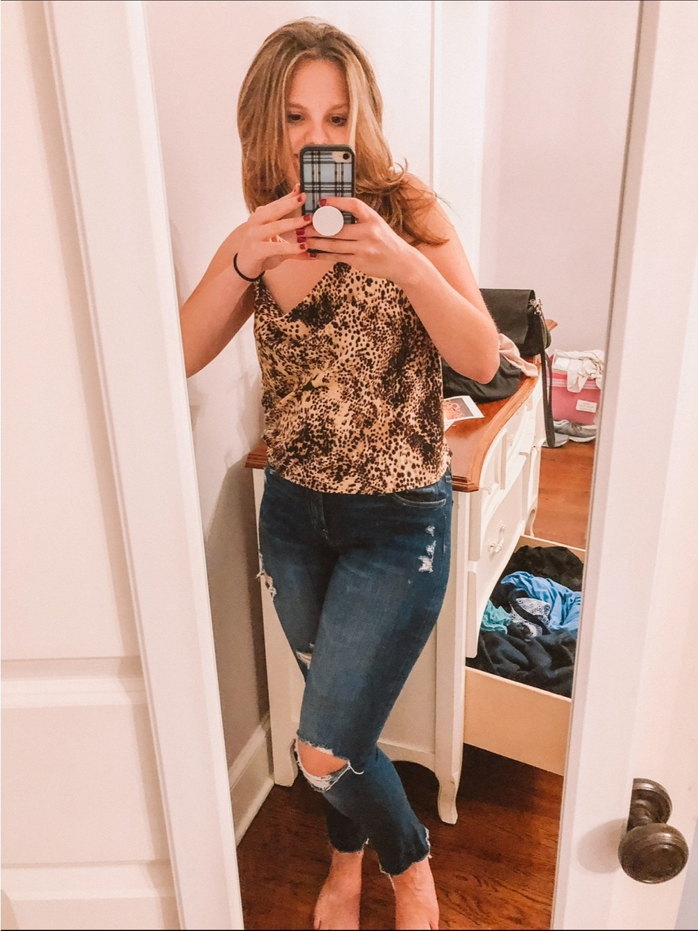 Leopard Print Cowl Neck Camisole - Brown Leopard
